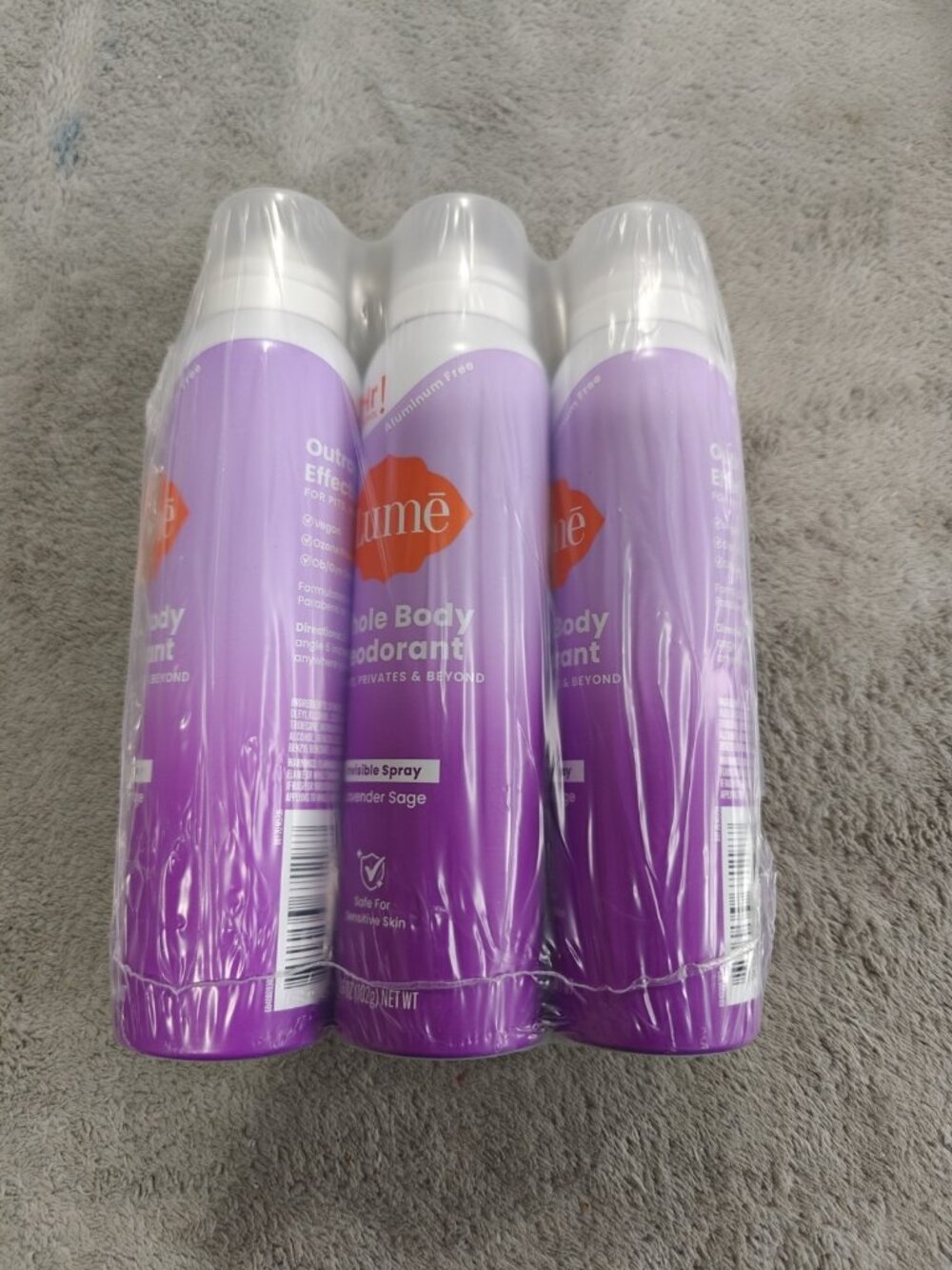 Lume Whole Body Deodorant Invisible Spray Lavender Sage 3-Pack Aluminum-Free 72…